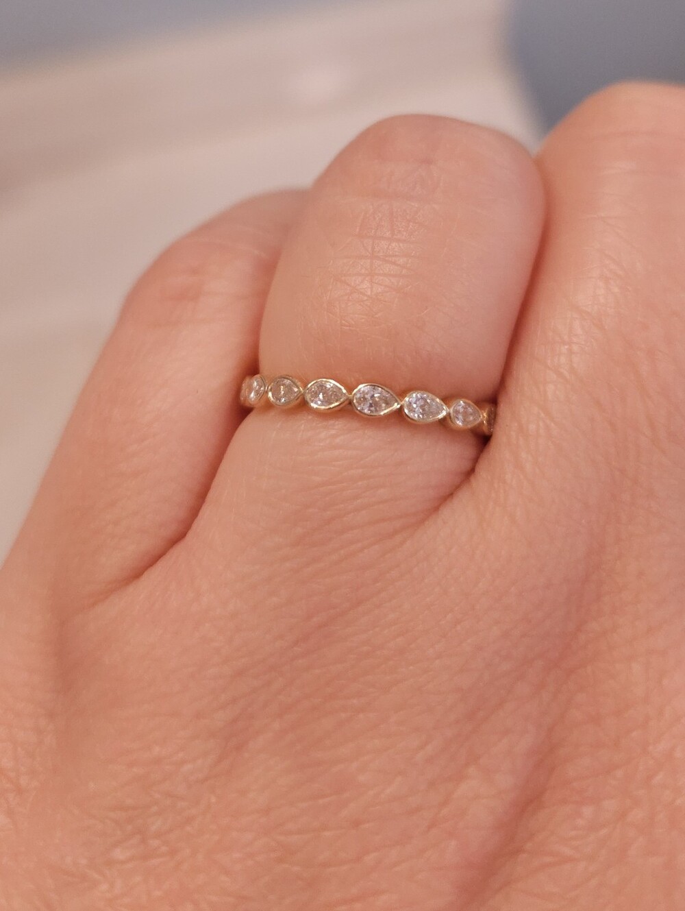 Yellow Gold (14K) Pear Cut Natural Diamond Wedding Band